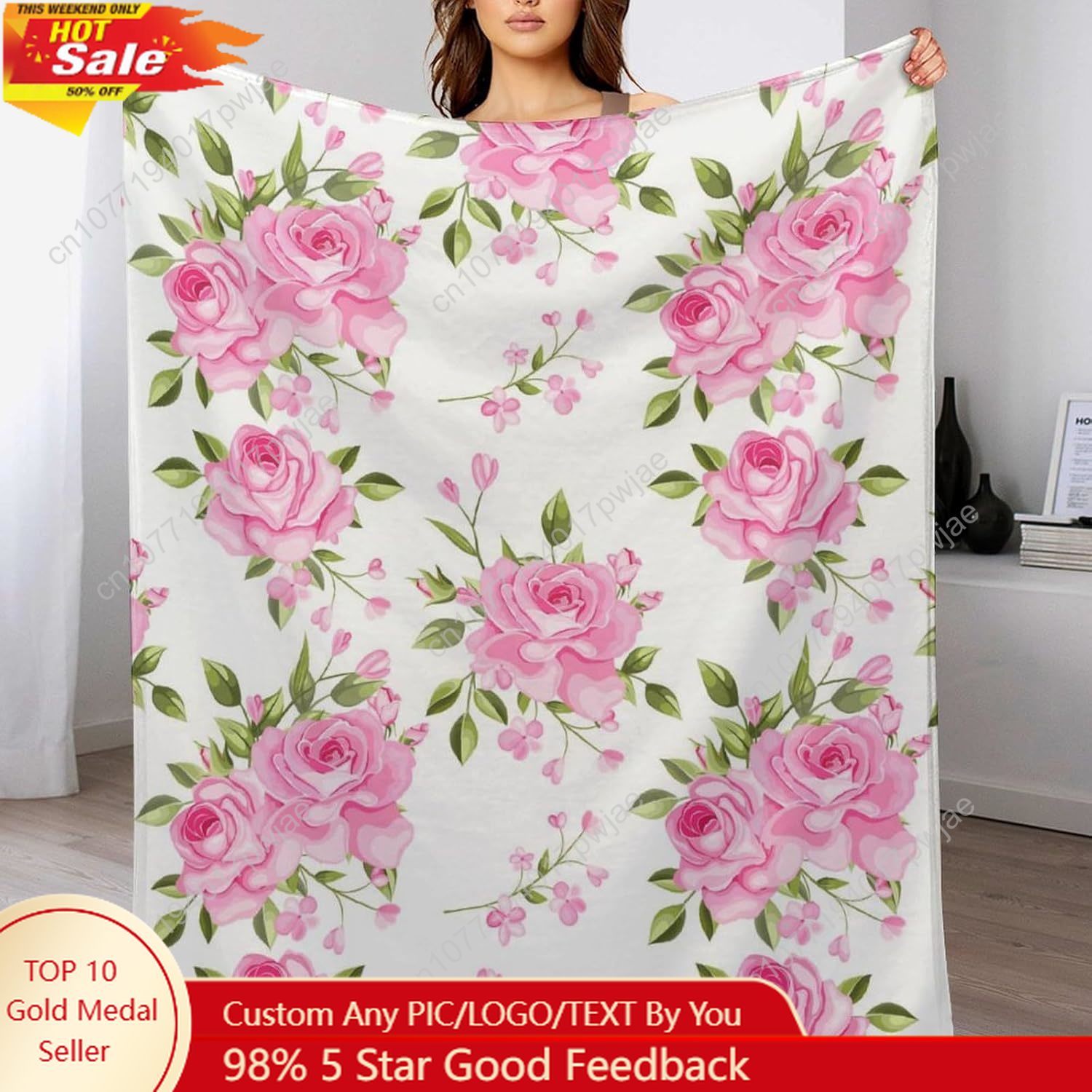 Home Textiles Towel - Pembe Çiçekli Battaniye Çiçek Desenli Dekoratif