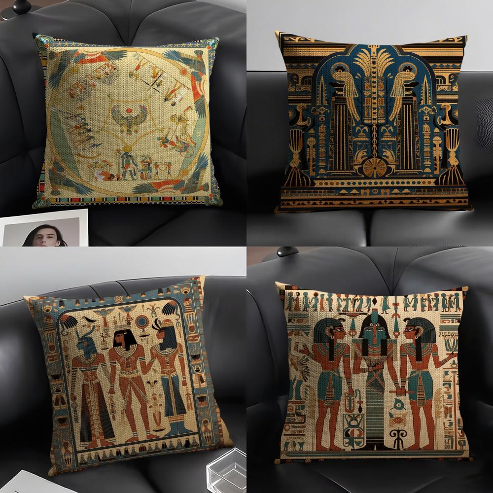 Home Textiles Egypt - Mısır Firavunu Desenli Yastık Kılıfı Doğal