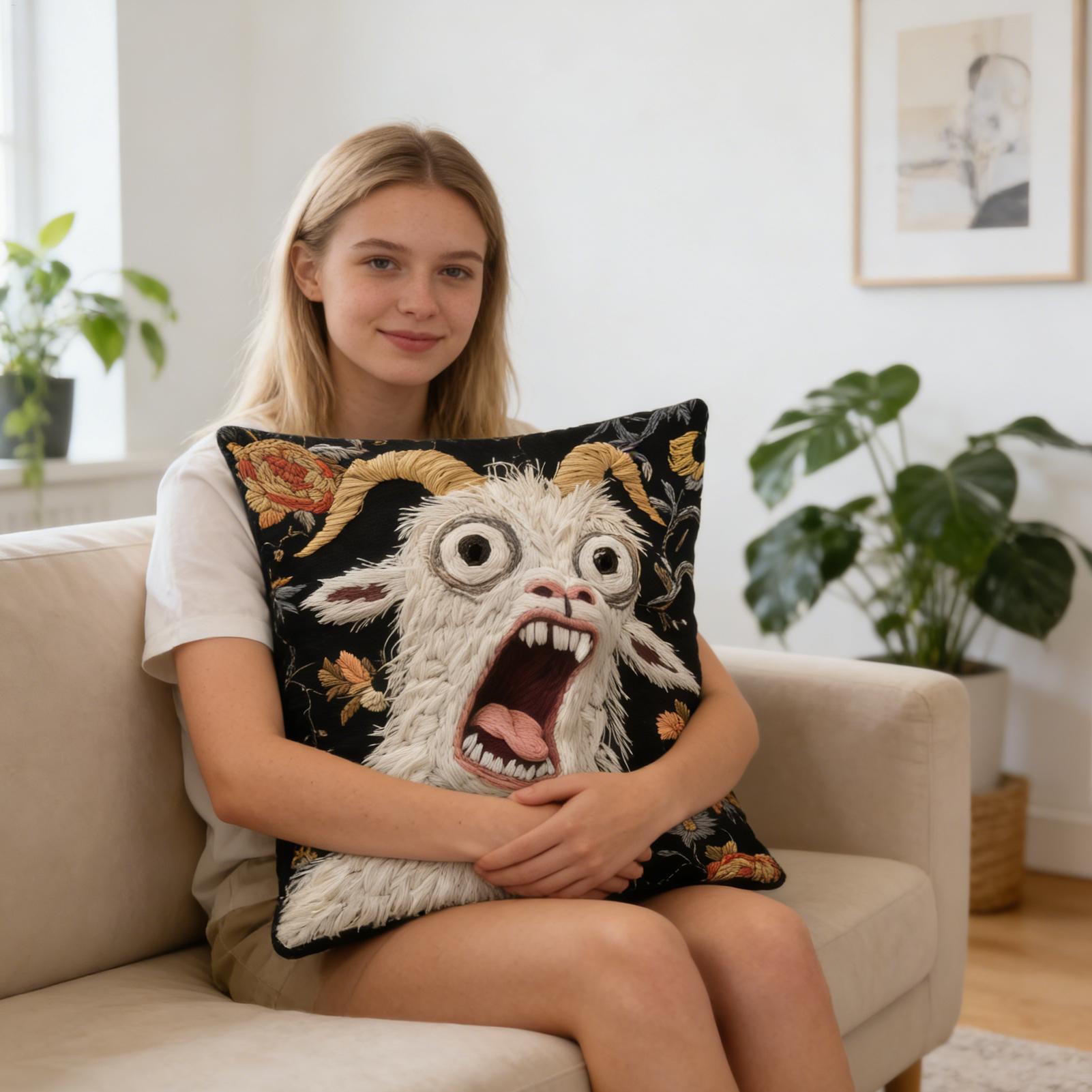 Pillow Cover 20X20 - 2D çığlık atan keçi yastık örtüsü
