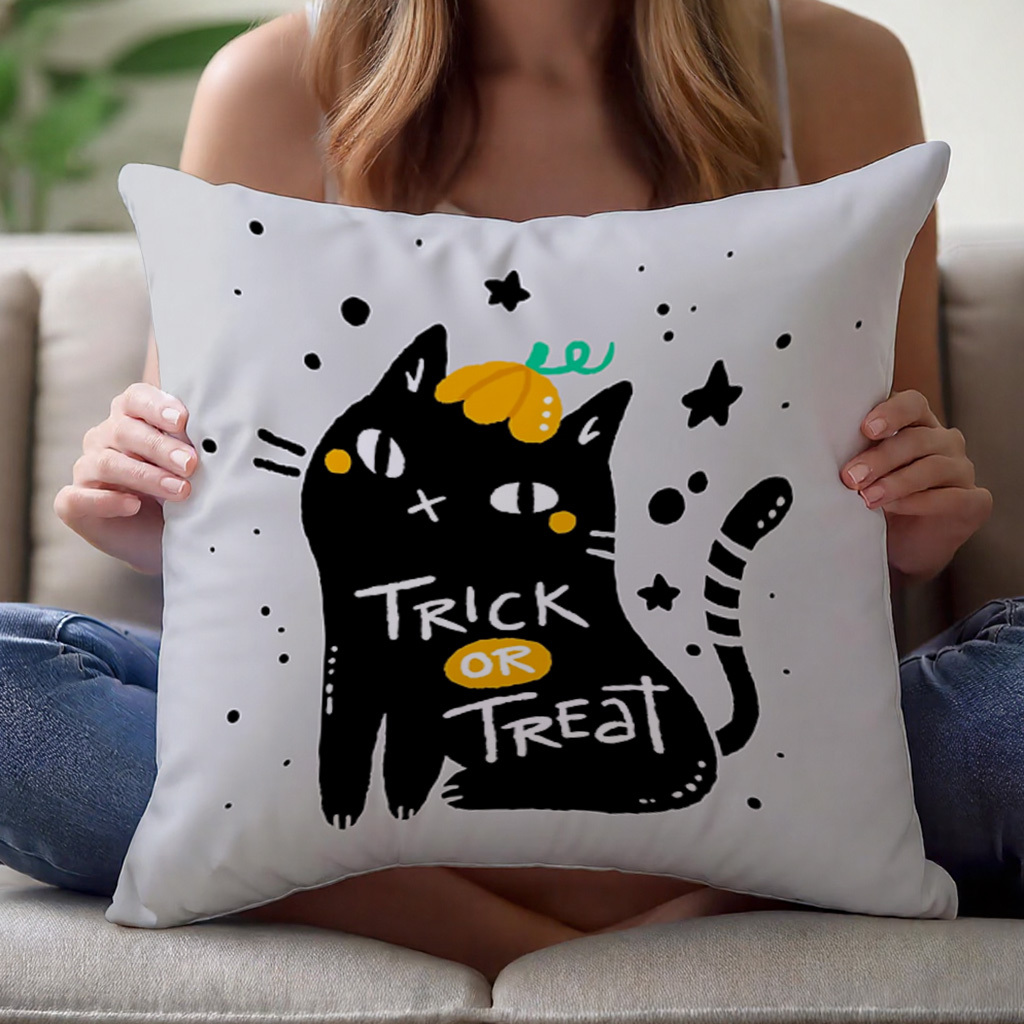 Pillow Cover 20X20 - 1 adet Trick or Treat Siyah